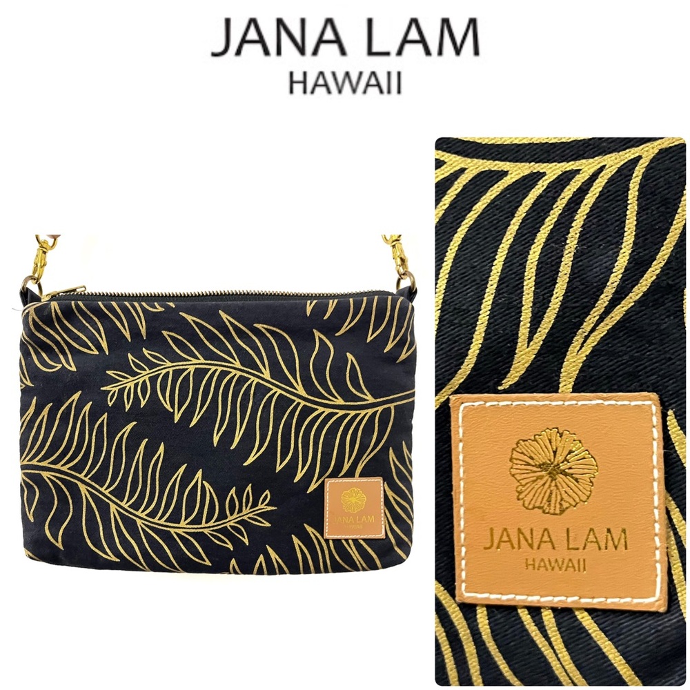 Jana Lam Hawaii ✨ Slim Zipper Cross • Palm • Black & Gold • Leather Strap